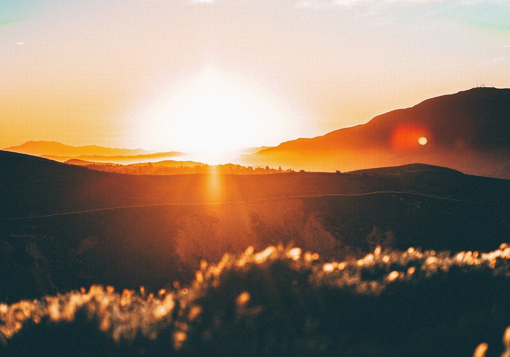 sunset and hills